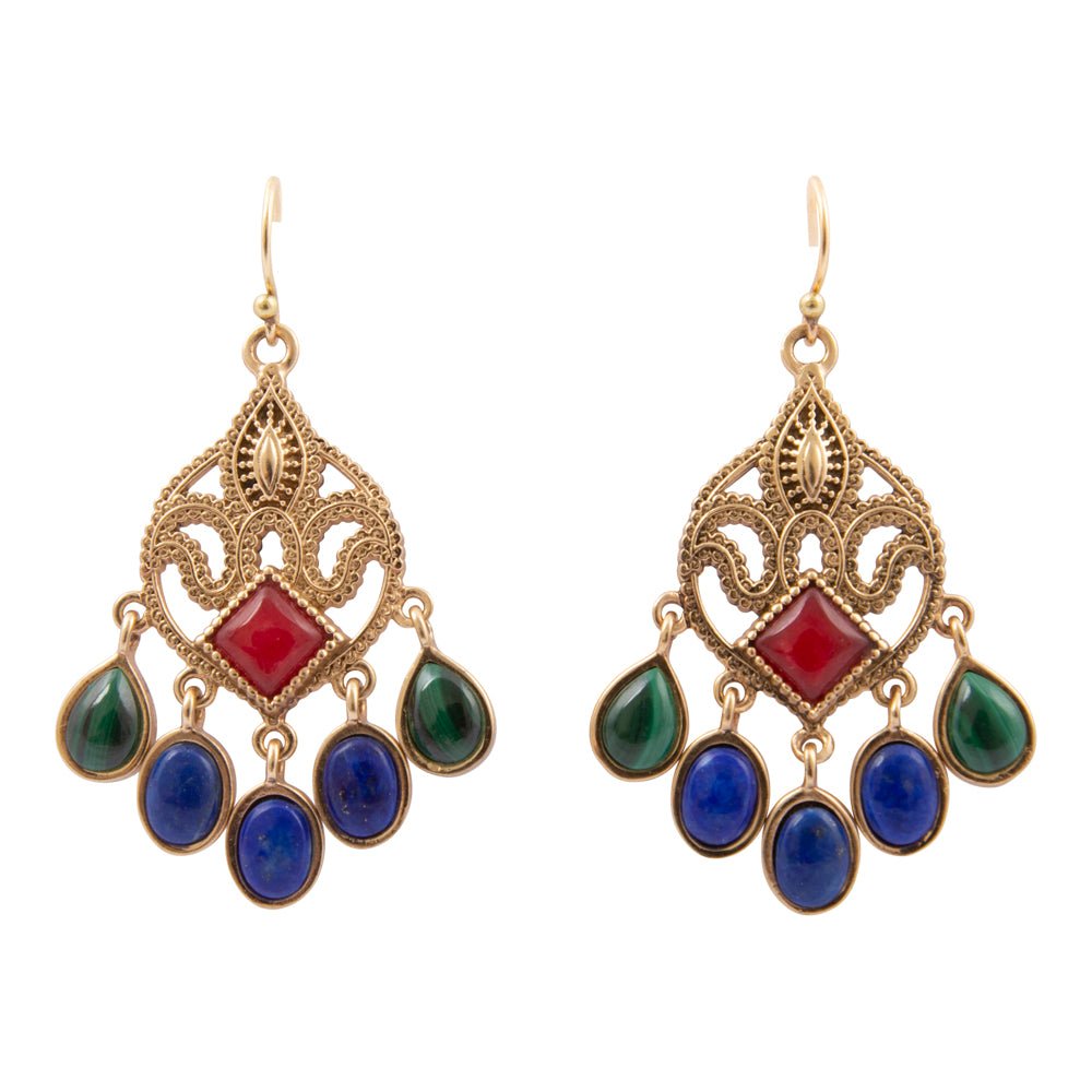 Luscious Red Quartz Golden Chandelier Earrings - Barse Jewelry