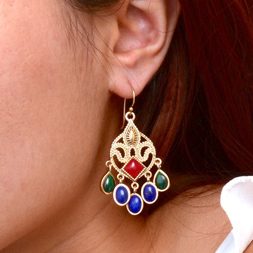 Luscious Red Quartz Golden Chandelier Earrings - Barse Jewelry
