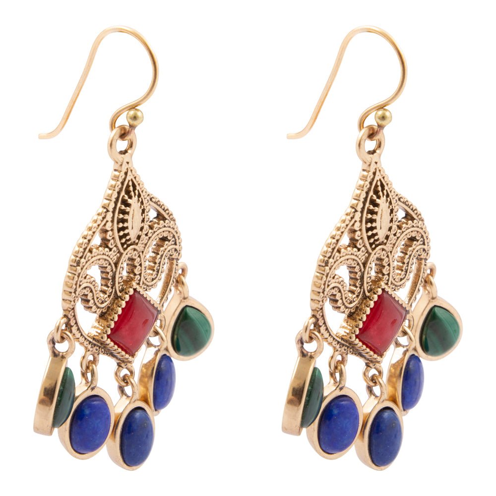 Luscious Red Quartz Golden Chandelier Earrings - Barse Jewelry