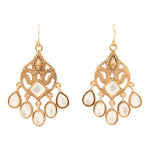 Luscious White Mother of Pearl Golden Chandelier Earrings - Barse Jewelry