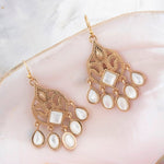 Luscious White Mother of Pearl Golden Chandelier Earrings - Barse Jewelry