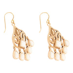 Luscious White Mother of Pearl Golden Chandelier Earrings - Barse Jewelry