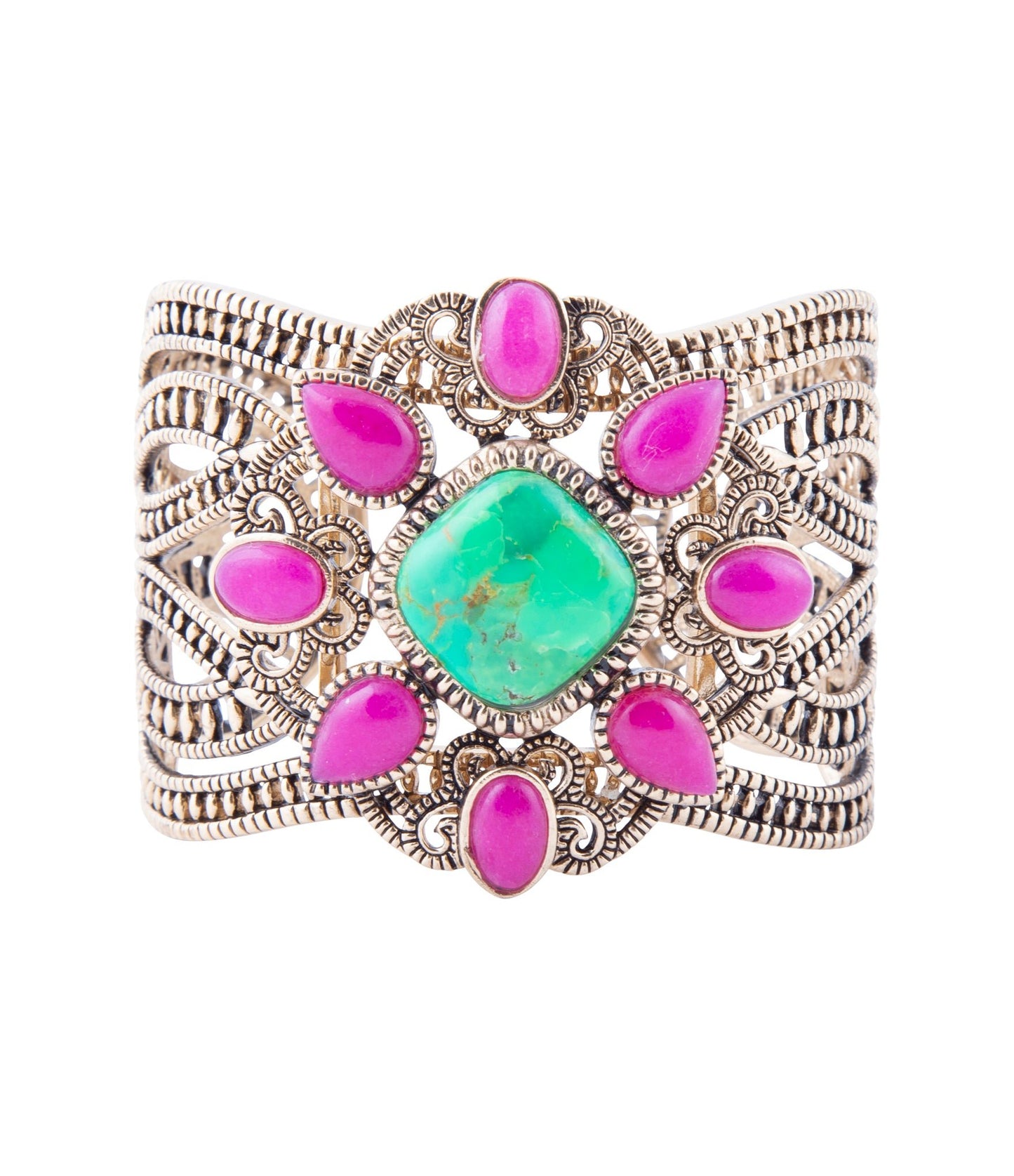 Madeira Lime and Pink Agate Statement Golden Cuff Bracelet - Barse Jewelry