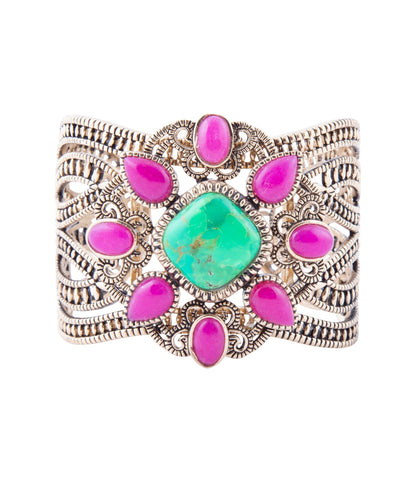 Madeira Lime and Pink Agate Statement Golden Cuff Bracelet - Barse Jewelry