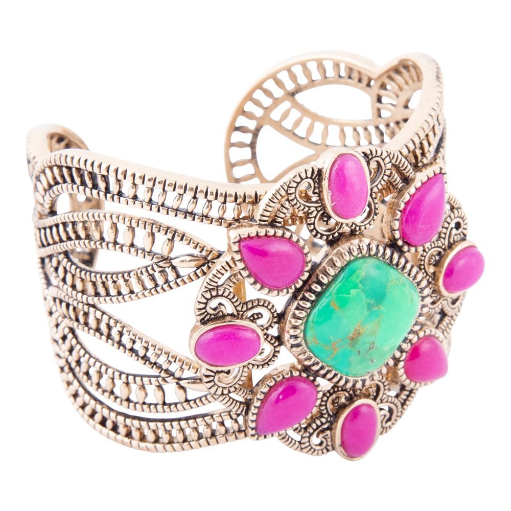 Madeira Lime and Pink Agate Statement Golden Cuff Bracelet - Barse Jewelry