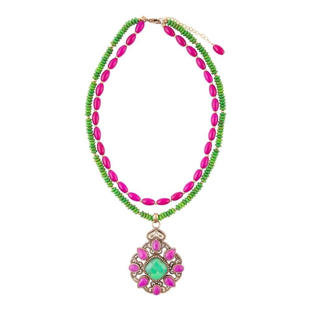 Madeira Lime Green and Pink Agate Statement Pendant Necklace - Barse Jewelry