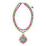 Madeira Lime Green and Pink Agate Statement Pendant Necklace - Barse Jewelry