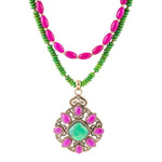 Madeira Lime Green and Pink Agate Statement Pendant Necklace - Barse Jewelry