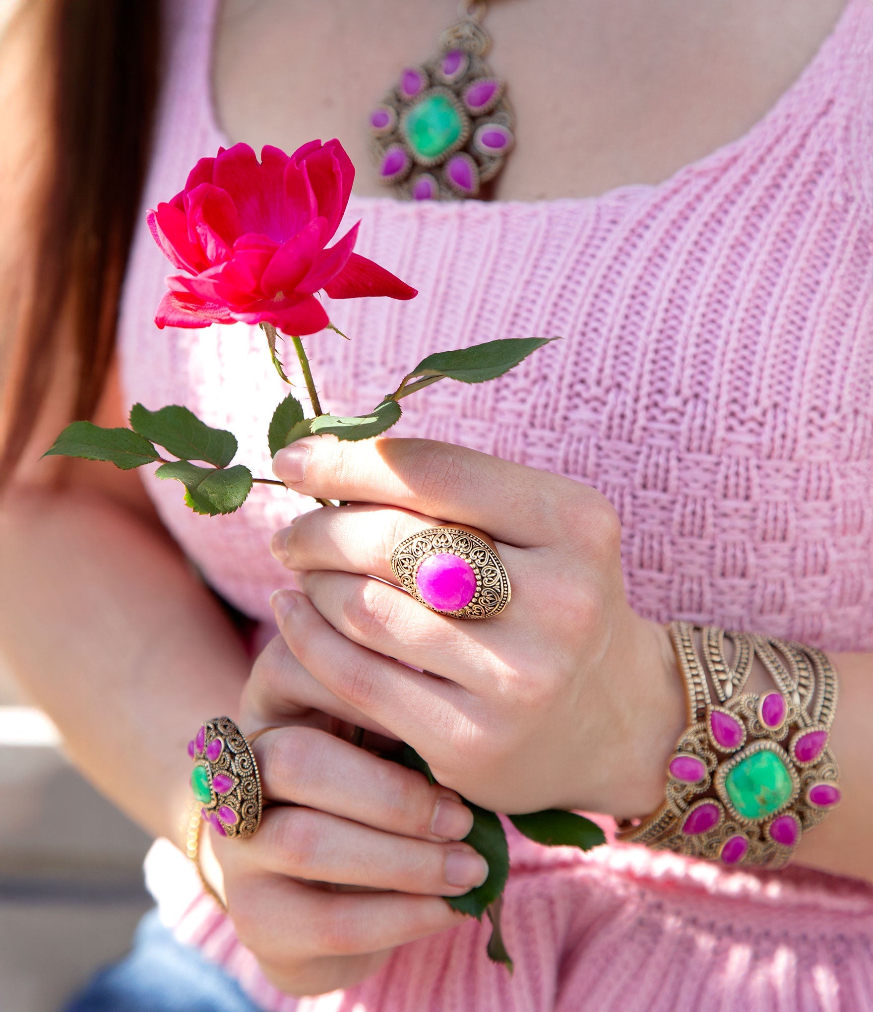 Madeira Pink Agate Golden Statement Ring - Barse Jewelry