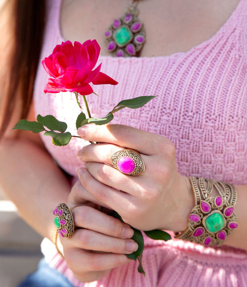 Madeira Pink Agate Golden Statement Ring - Barse Jewelry
