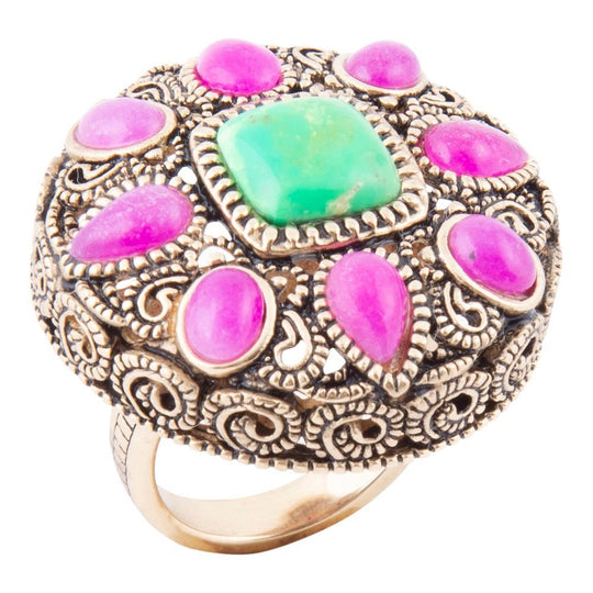 Madeira Pink Agate Golden Statement Ring