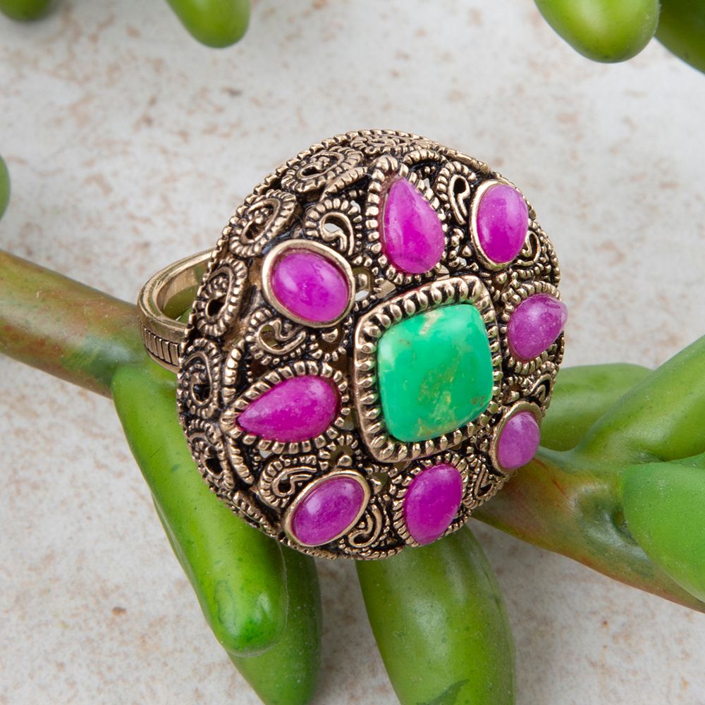 Madeira Pink Agate Golden Statement Ring - Barse Jewelry