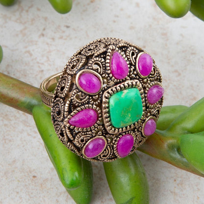 Madeira Pink Agate Golden Statement Ring - Barse Jewelry