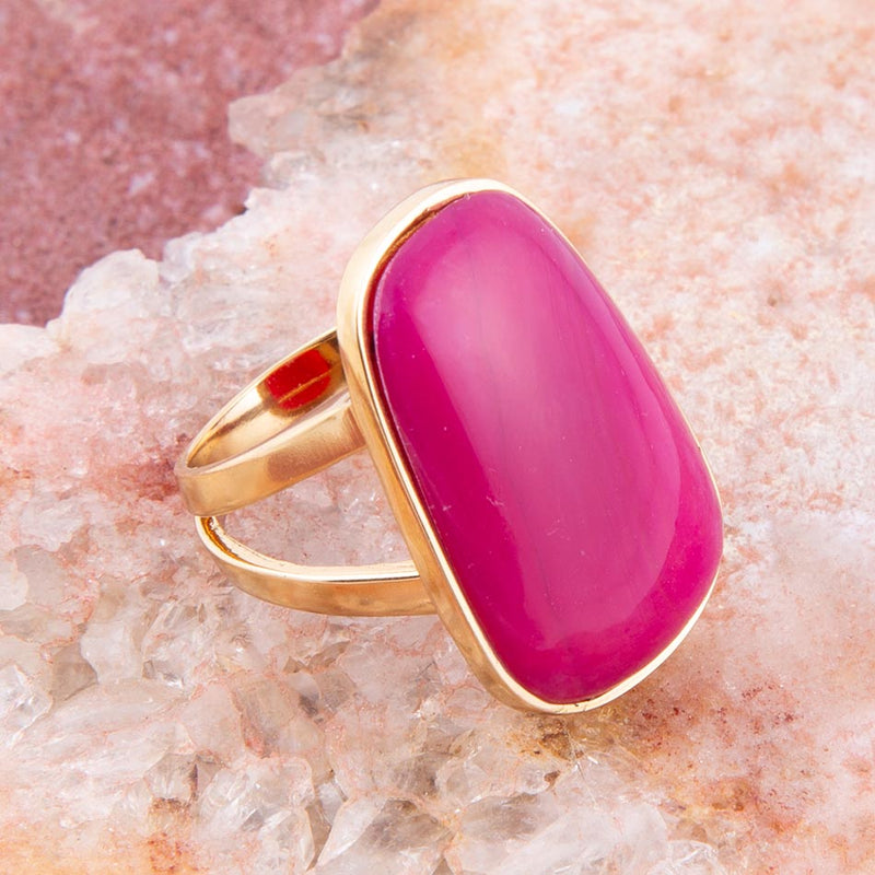 Madeleine Pink Agate Golden Ring - Barse Jewelry