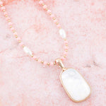 Madeleine White Mother of Pearl and Pink Opal Golden Pendant Necklace - Barse Jewelry