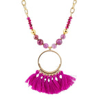 Magenta Dreams Agate Tassel Golden Necklace - Barse Jewelry