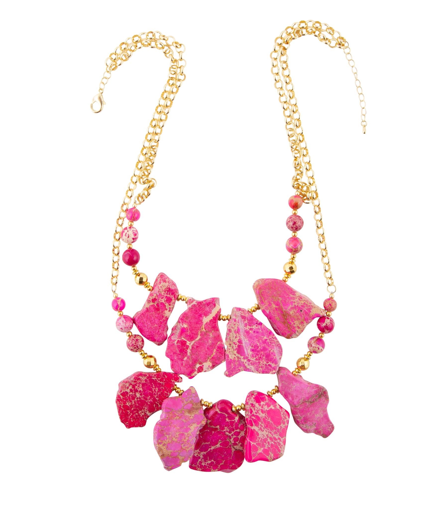 Magenta Dreams Jasper and Goldtone Statement Necklace - Barse Jewelry