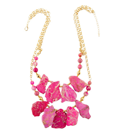 Magenta Dreams Jasper and Goldtone Statement Necklace - Barse Jewelry
