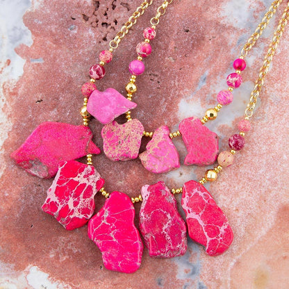 Magenta Dreams Jasper and Goldtone Statement Necklace - Barse Jewelry