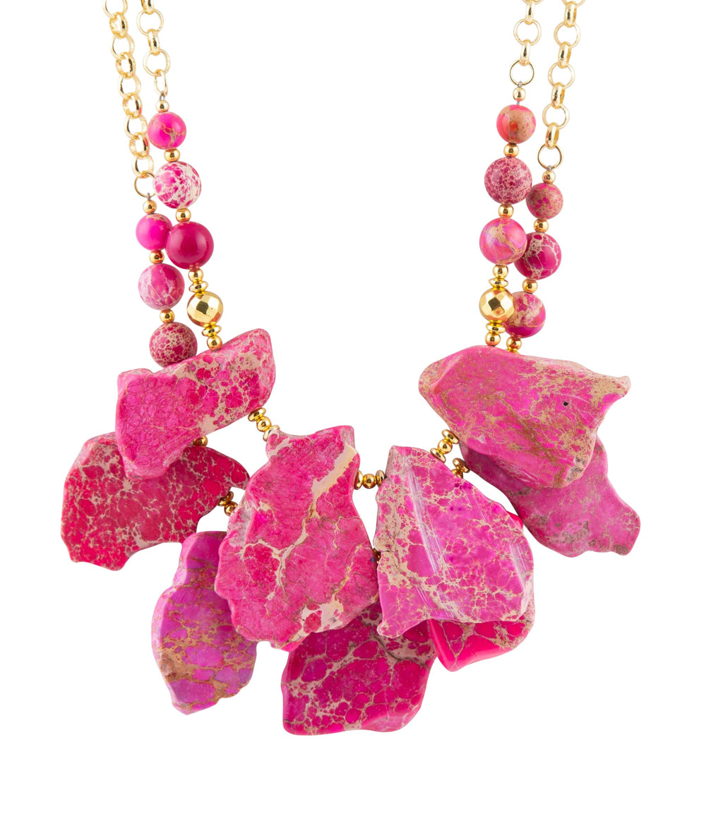 Magenta Dreams Jasper and Goldtone Statement Necklace - Barse Jewelry