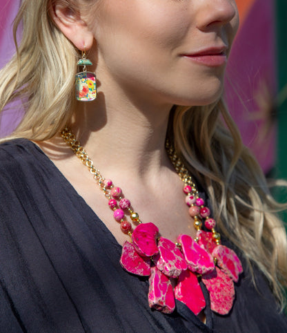 Magenta Dreams Jasper and Goldtone Statement Necklace - Barse Jewelry