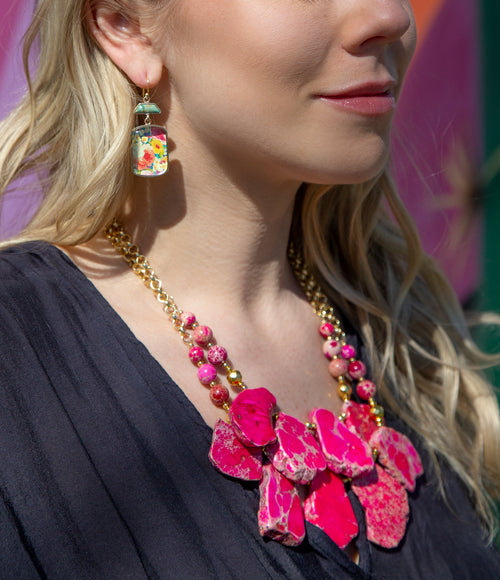 Magenta Dreams Jasper and Goldtone Statement Necklace - Barse Jewelry