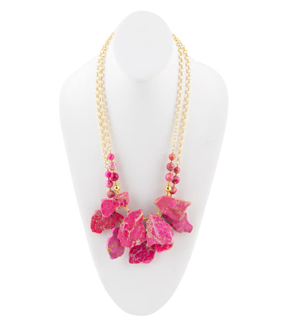 Magenta Dreams Jasper and Goldtone Statement Necklace - Barse Jewelry
