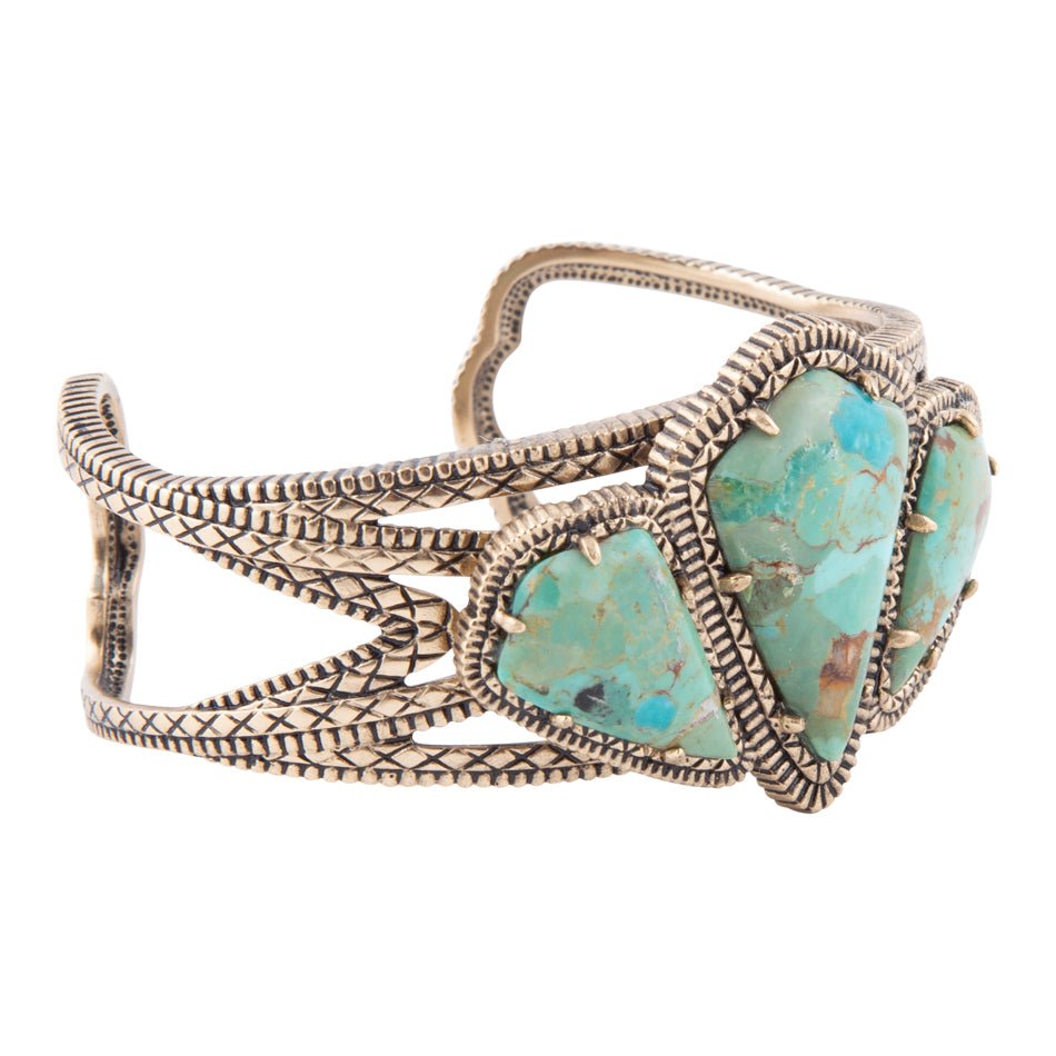 Maltese Blue Turquoise Golden Cuff Bracelet - Barse Jewelry