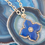 Maltese Cross Blue Lapis Golden Chain Pendant Necklace - Barse Jewelry