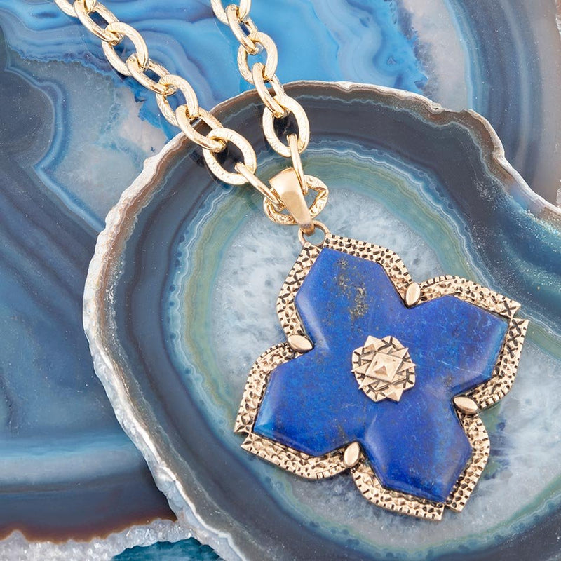Maltese Cross Blue Lapis Golden Chain Pendant Necklace - Barse Jewelry