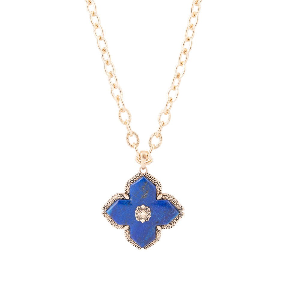 Maltese Cross Blue Lapis Golden Chain Pendant Necklace - Barse Jewelry