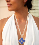 Maltese Cross Blue Lapis Golden Chain Pendant Necklace - Barse Jewelry