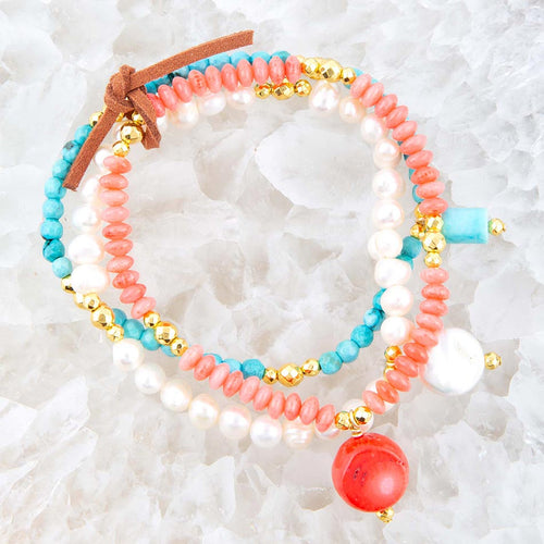 Mandy Colorful Pearl Stretch Bracelet Set - Barse Jewelry