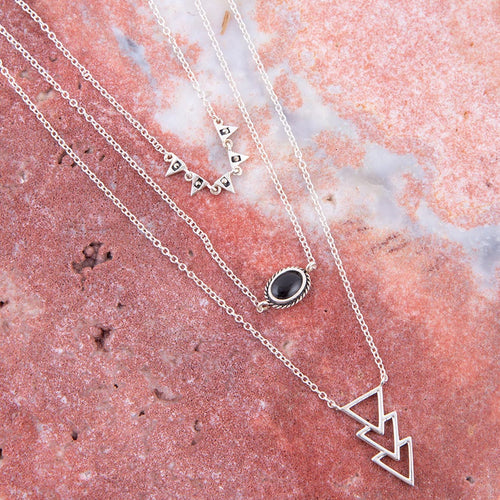 Marcasite and Onyx Sterling Silver Layered Necklace - Barse Jewelry
