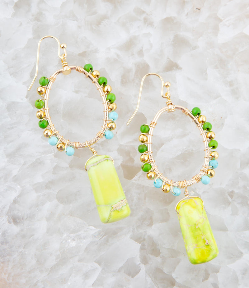 Margarita Green Jasper Golden Drop Earrings - Barse Jewelry