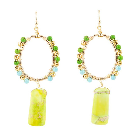 Margarita Green Jasper Golden Drop Earrings