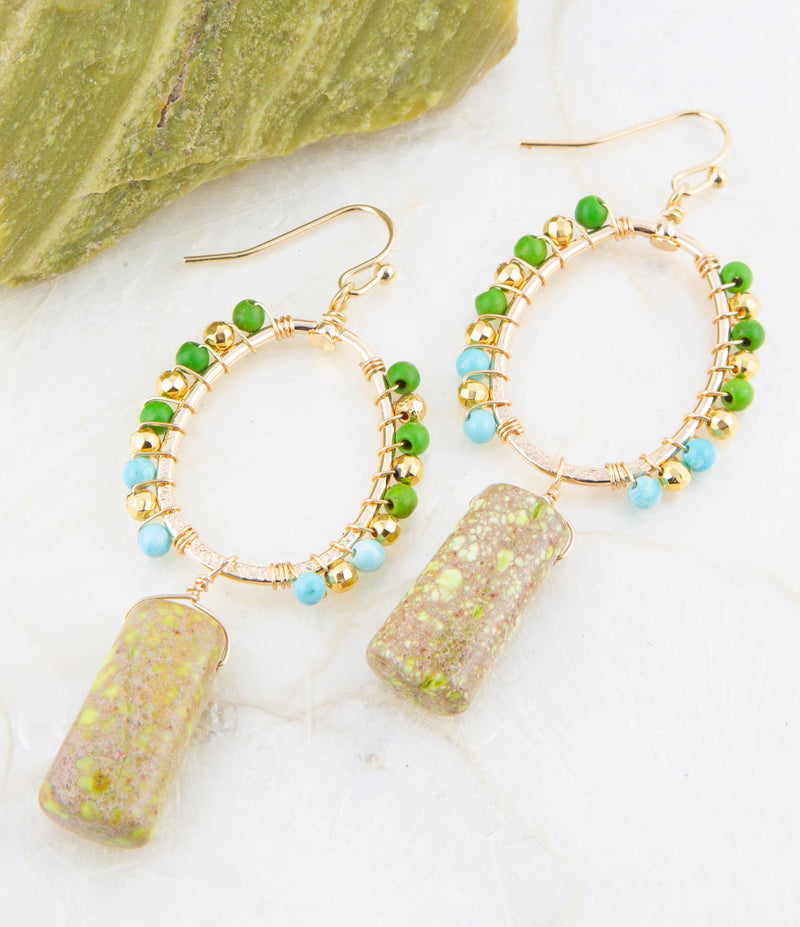 Margarita Green Jasper Golden Drop Earrings - Barse Jewelry