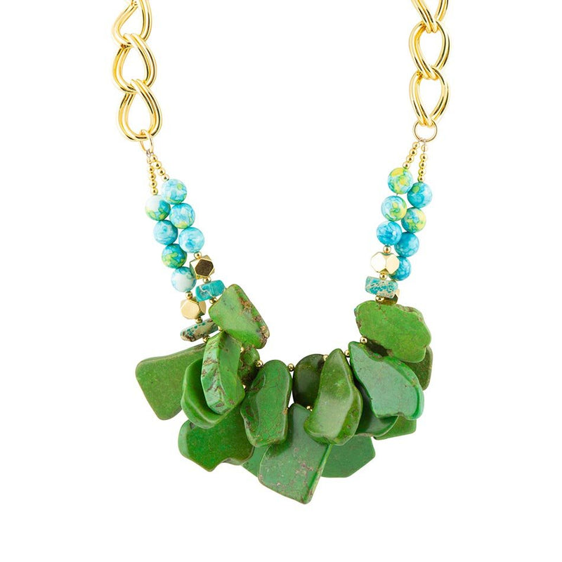 Margarita Green Lime Turquoise Jasper Golden Statement Necklace - Barse Jewelry