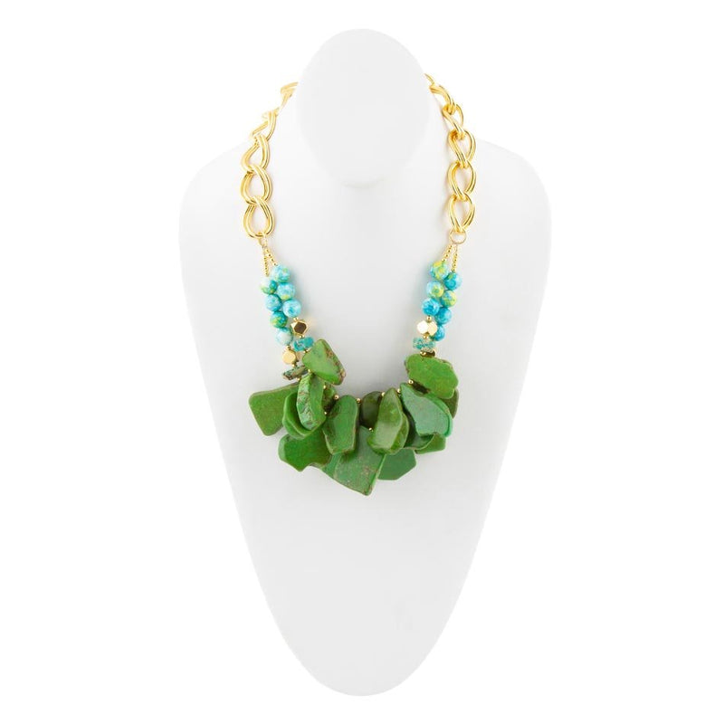 Margarita Green Lime Turquoise Jasper Golden Statement Necklace - Barse Jewelry