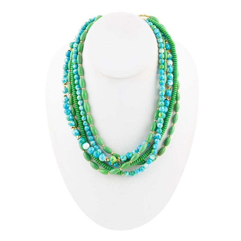 Margarita Mixed Lime Green and Blue Toursade Necklace - Barse Jewelry