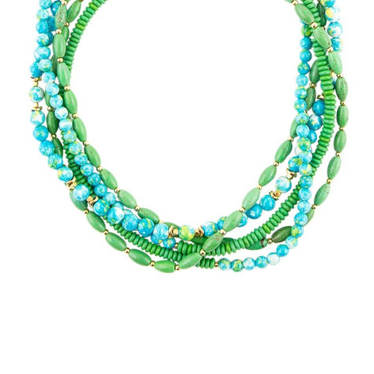 Margarita Mixed Lime Green and Blue Toursade Necklace