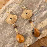 Maya Brown Tiger's Eye Golden Drop Earrings - Barse Jewelry