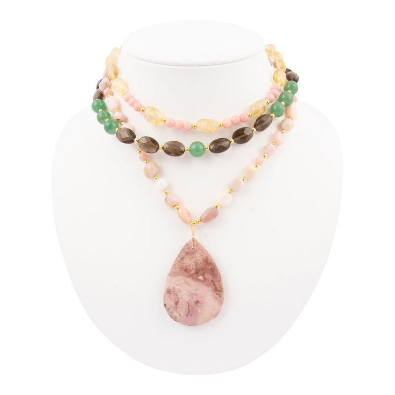 Meadow Multistone Pink Rhodonite Golden Statement Necklace - Barse Jewelry