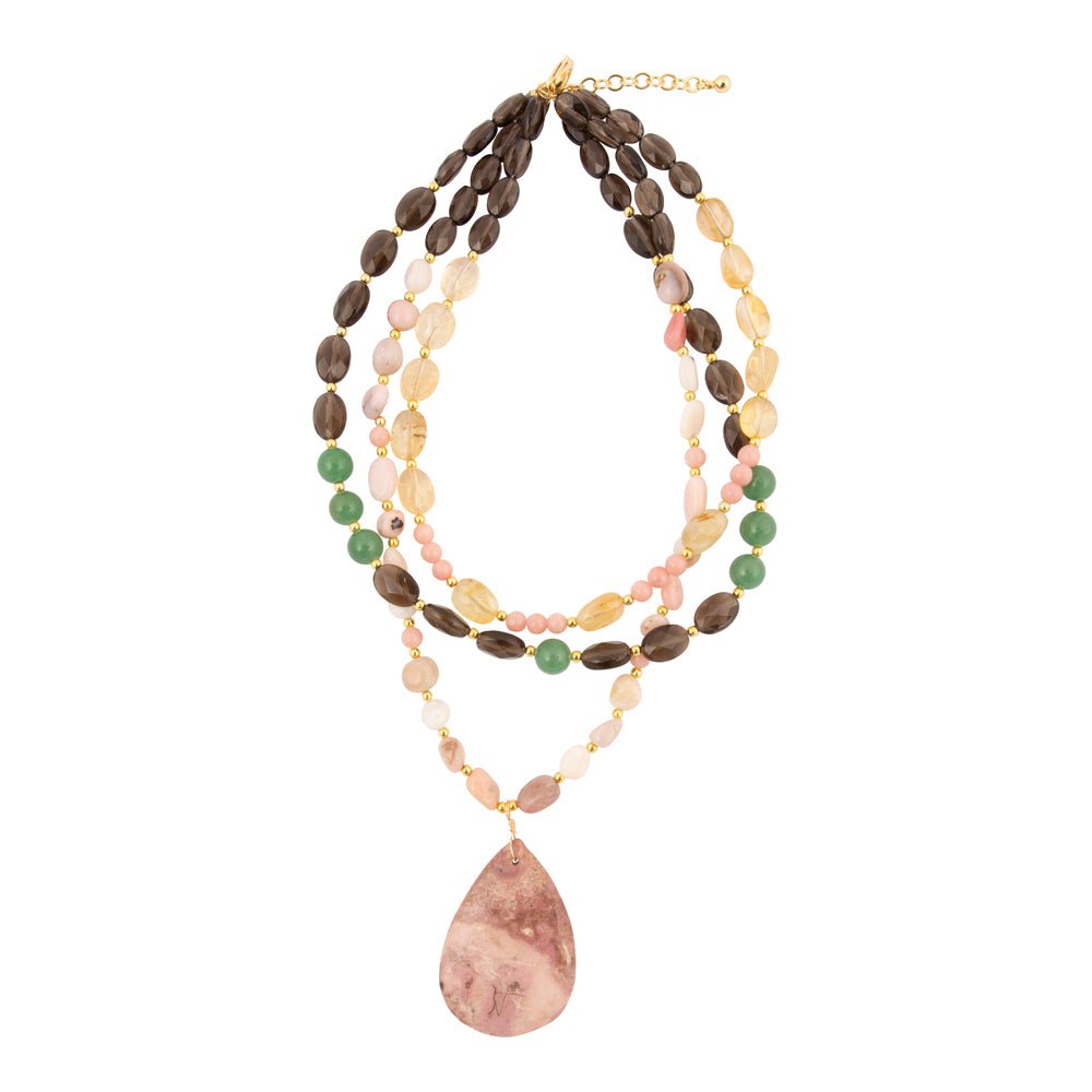 Meadow Multistone Pink Rhodonite Golden Statement Necklace - Barse Jewelry