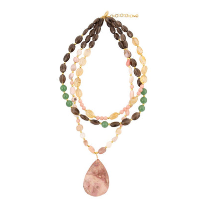 Meadow Multistone Pink Rhodonite Golden Statement Necklace - Barse Jewelry