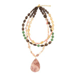 Meadow Multistone Pink Rhodonite Golden Statement Necklace - Barse Jewelry