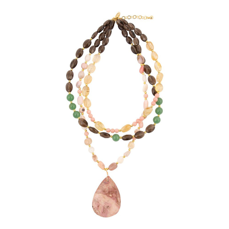 Meadow Multistone Pink Rhodonite Golden Statement Necklace - Barse Jewelry