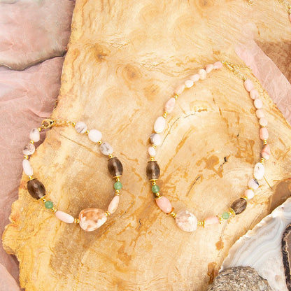 Meadow Pink Opal Chunky Golden Necklace - Barse Jewelry