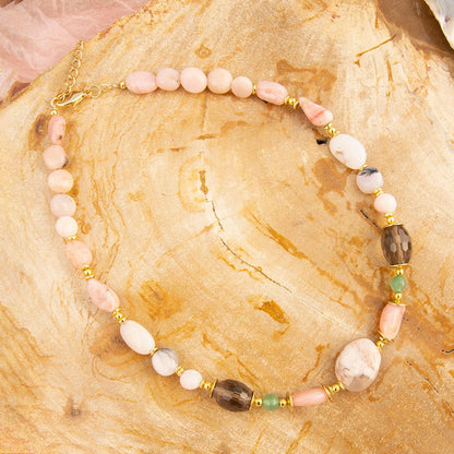 Meadow Pink Opal Chunky Golden Necklace - Barse Jewelry