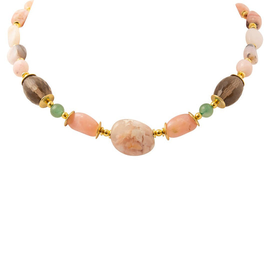 Meadow Pink Opal Chunky Golden Necklace